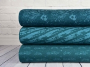 Sweatstoff Striche Sterne, mint petrol