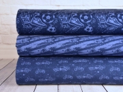 Sweatstoff Striche Sterne, jeansblau dunkelblau