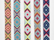 Jacquard Webband Ethnomuster Rauten 20 mm, gelb weinrot gr�n rauchblau