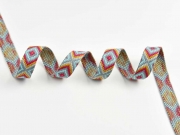 Jacquard Webband Ethnomuster Rauten 20 mm, grau weinrot ocker