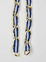 Taschenkette Gold mit Band 1m-St�ck, marineblau wei�