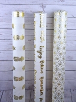Dekostoff Metallic Pineapple Ananas, gold creme