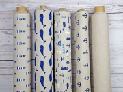Leinenlook maritime Motive, blau auf natur