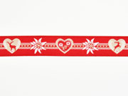 Webband 2cm Bord�re Edelwei� Trachtenlook, rot