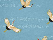 Dekostoff Kraniche, rauchblau