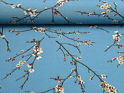 Dekostoff Kirschbl�ten Zweige, rauchblau