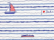 Dekostoff Segelboote maritim, dunkelblau wei�