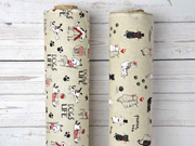 Leinenlook Dekostoff Katzen, schwarz rot natur