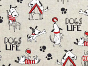 Leinenlook Dekostoff Hunde Dogs Life, natur