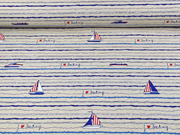 Leinenlook Dekostoff Segelboote, blau wei� rot