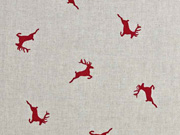 Dekostoff Leinenlook Hirsche, rot natur