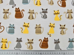 Dekostoff bunte Katzen, hellgrau