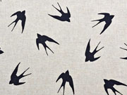 Leinenlook Schwalben, schwarz natur