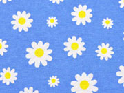 Dekostoff Margeriten, gelb himmelblau