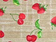 Dekostoff Holzoptik Kirschen Erdbeeren, beige