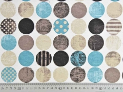 Dekostoff gemusterte Kreise, beige rauchblau cremewei�