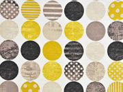 Dekostoff gemusterte Kreise, taupe senf cremewei�