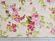 Dekostoff Rosenbouqet, rosa hellgr�n cremewei�