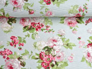 Dekostoff Rosenbouqet, rosa hellgr�n hellblau