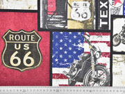 Dekostoff Route 66 Motorr�der, blau rot cremewei�