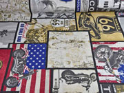 Dekostoff Route 66 Motorr�der, blau rot cremewei�