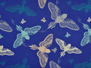 Jersey V�gel, beige/hellgrau auf mittelblau