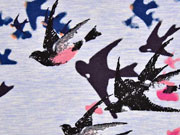 RESTST�CK 34 cm Sweatstoff French Terry Schwalben, hellblau meliert