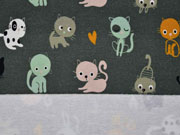 Sweat leicht angeraut Katzen, grau bunt