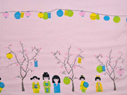 Baumwollstoff kleine Geisha & Freunde Bord�re, rosa