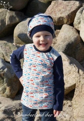 Jersey Fische - blau/rot auf hellbeige