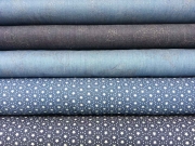 Stretchjeansstoff Sterne Punkte, wei� jeansblau