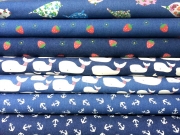 Stretchjeansstoff Sterne Punkte, wei� jeansblau