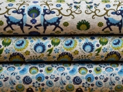 Jersey V�gel & Blumen, dunkelblau/hellgrau melange