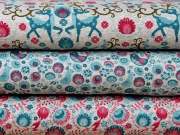 Jersey V�gel & Blumen, petrol/hellgrau melange