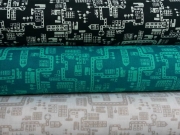 Baumwollstoff Stadt - taupe auf wei�