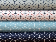 Baumwollstoff Anker & Sterne, dunkelblau auf grau
