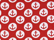 Baumwollstoff Anker im Kreis, wei� auf rot