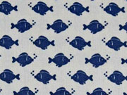 Baumwollstoff Fische, dunkelblau auf hellgrau