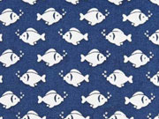 Baumwollstoff Fische, wei� auf dunkelblau