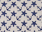 Baumwollstoff Seesterne & Anker, dunkelblau auf hellgrau
