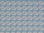 Baumwollstoff Wellen Muster, wei� auf hellblau