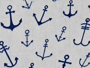 Baumwollstoff verschiedene Anker, dunkelblau auf hellgrau