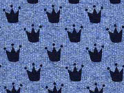 French Terry kleine Kronen, jeansblau melange