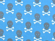 Baumwollstoff Totenk�pfe & Knochen, hellblau