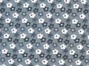 Baumwollstoff Bl�mchen, wei� dunkelgrau auf grau