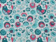 Jersey V�gel & Blumen, petrol/hellgrau melange