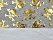 Alpenfleece Glitzer-Totenkopf, gold/grau melange