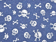 French Terry Glitzer-Totenkopf, silber/jeansblau