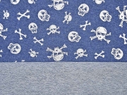 French Terry Glitzer-Totenkopf, silber/jeansblau
