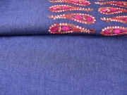 Jeansstoff Bord�re Paisley Stickerei, rot dunkelblau